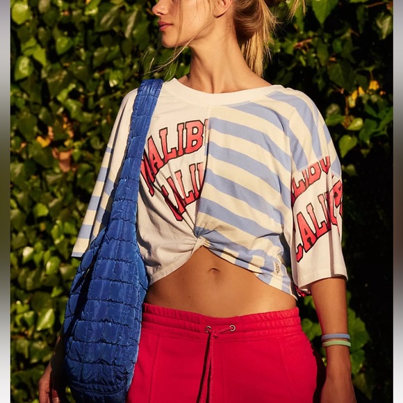 Free People Tops - Free People Striped Malibu Graphic Short Sleeve Tee in Blue, White, Red